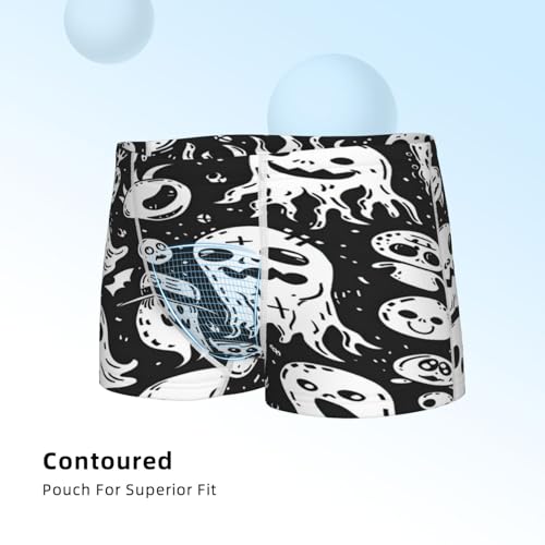 Boys' Cotton Boxer Brief Soft Underwear-Black White Spooky Ghosts4