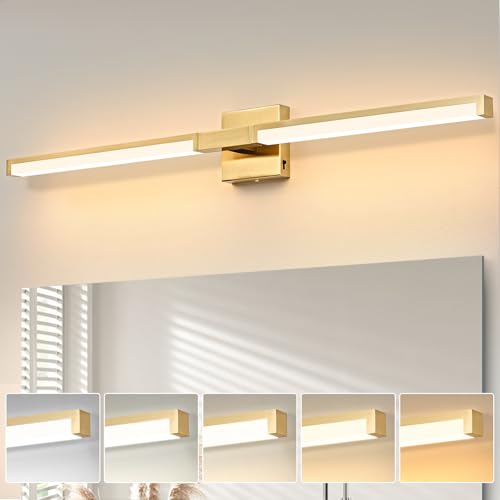 Image of OKELI 40 Inch Bathroom Vanity Light Fixtures, Gold Modern Light Fixtures Over Mirror, 24W 5CCT Dimmable Wall Light
