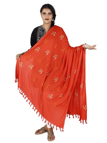 Prayer Shawl with Zari and Thread Embroidered Dual Color Om Motif - Viscose Cotton
