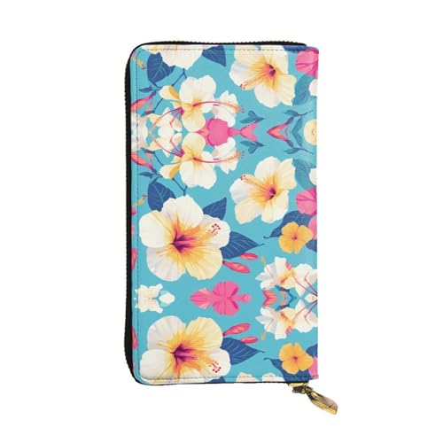 Stylish beautiful hibiscus flowers Pattern Leather Wallet - Long Clutch for Women, RDurable Material, 12 Card Slots, Zipper Compartments