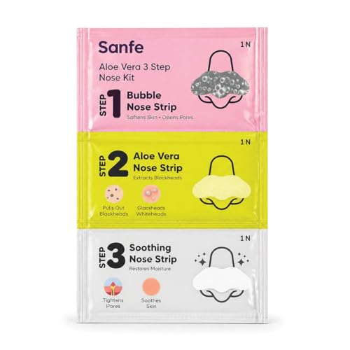 Image of Sanfe Aloe Vera 3 Step Nose Kit | 3 Units | Nose Strips for Blackhead Removal Routine | Deep Cleansing Pore Cleaning Strips for Oily Skin Care | At Home Cleansing Kit | Peel-Off Mask Style