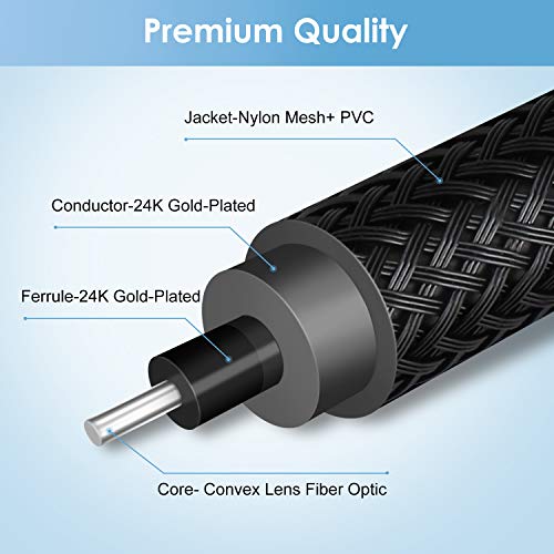 Techole Optical Audio Cable, 6ft Fiber Optic Audio Cable with Durable 24K Gold-Plated, Nylon Braided Male to Male Optical Digital Cable for HI-FI Sound Bar, Home Theater, TV, PS4, Xbox, Playstation