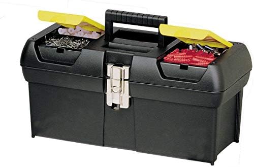 STANLEY Toolbox with Metal Latch, 2 Lid Organisers for Small Parts, Portable Tote Tray for Tools, 16 Inch, 1-92-065