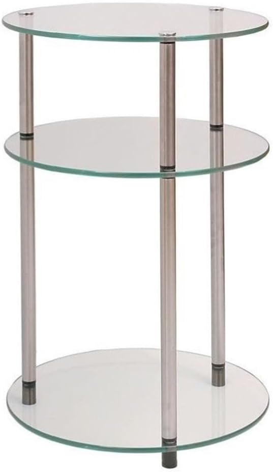 Convenience Concepts Designs2Go Classic Glass 3-Tier Round End Table 15.75" - Modern Contemporary Side Table with Storage Shelves for Living Room, Bathroom, Bedroom, Office, Den, Glass