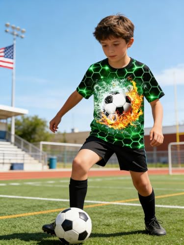 Image of Boys 3D Graphic Short Sleeve Shirts Cool Novelty Tees for 6-14 Years | Crew Neck, Comfy Loose Fit, Ideal For Sports Fans, Sports Game & Daily Casual Wear