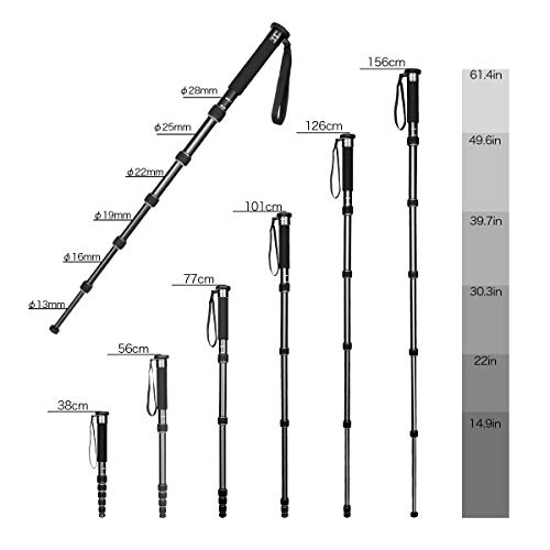 Koolehaoda Camera Monopod 61" Aluminum Portable Photography Unipod Stick, 6-Section Telescopic, Folding is only 15" Compact Travel Monopod for Cameras Mirrorless & DSLR, Easy to Carry (K-266 Black) - Image 4