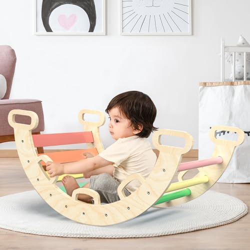 Image of BlueWood Wooden Ladder Arch for Climbing Toddlers Waldorf Children Indoor Gym Learning Playset Playground Kids - Rainbow
