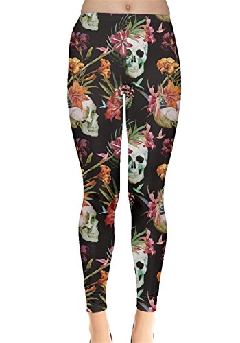 CowCow Womens Vintage Rose Flowers Floral Skull Leggings, XS-5XL