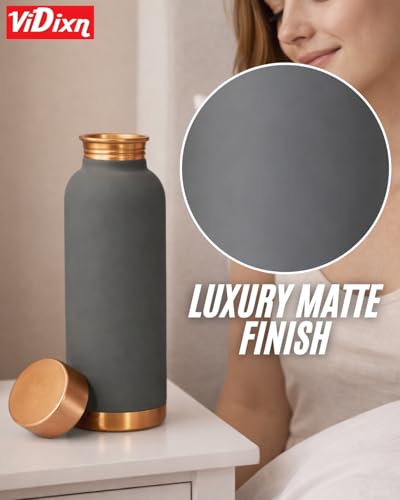 Image of Pure Copper Water Bottle Ayurvedic Leak-Proof Copper Bottle for Drinking Water - Handcrafted Mandala Design - BPA-Free & Eco-Friendly - Improves Immunity & Digestion (SILK GREY) 950ml