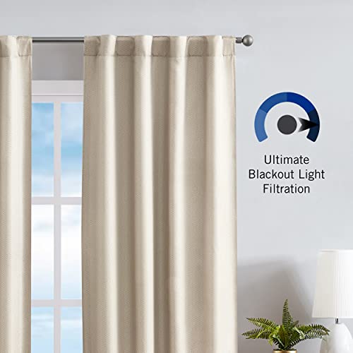 Nautica Home Blackout Curtains– Virginia Ultimate Blackout Classics Curtains And Drapes | Thermal Privacy Drapes Bedroom, Living Room | Set Of 2 Chevron Pattern Panels | 38" X 96" | Linen #TOP3