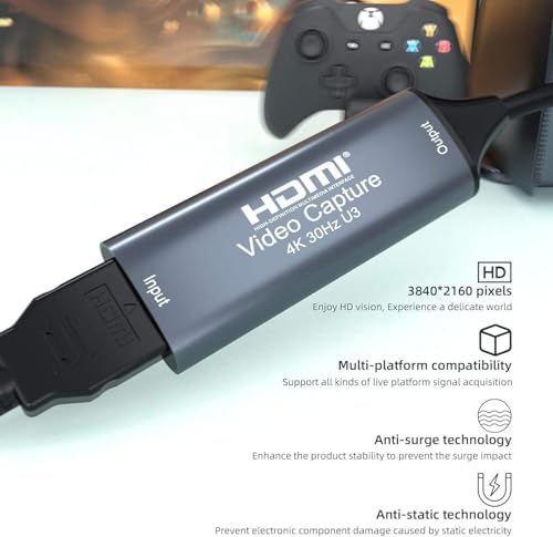 Image of Full HD 1080P Video Capture Card 4K HDMI to USB-A /C HDMI Capture Card USB 2.0Capture Video Audio Recording Compatible with Sw1 /tch PS5 Xbox 1PadOS Mac Book, Incompatible with DVD Player (Z29B)
