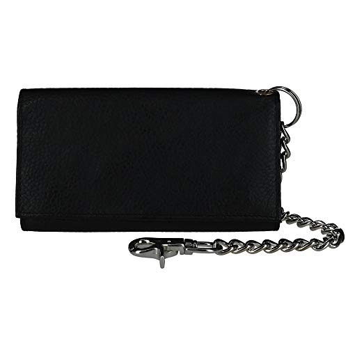 CTM Men's Pebble Grain Leather RFID Long Trifold Trucker Chain Wallet