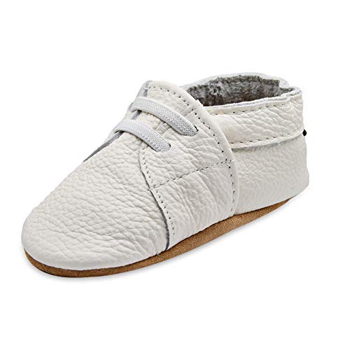 iEvolve Baby Moccasins - Soft Sole Shoes for Toddlers, White Sneaker, 6-12 Months