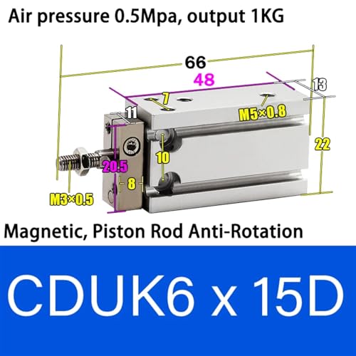 Mini cylindre pneumatique CDUK6X15D double effet à montage libre