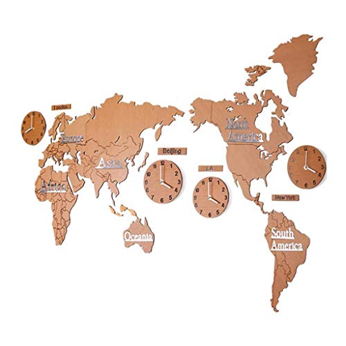 Horloge de carte du monde silencieuse suspendue en bois marron de maison