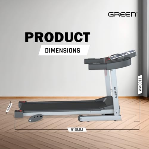Image of Green GT-400 PT Motorized Treadmill for Home Use | 4HP Peak DC Motor Running Machine | 100KG Max User Weight, 3.5 Inch LCD Screen, 12 Preset Programs, Handle Pulse Sensors and Wheels