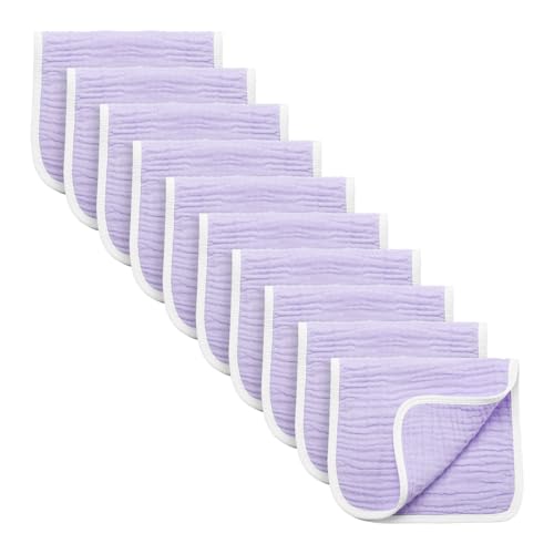 Image of Synrroe Muslin Burp Cloths Large Pack of 10 Extra Absorbent and Soft, 6 Layers 20 by 10 Inches for Babies 100% Cotton (Purple 10 Pack)