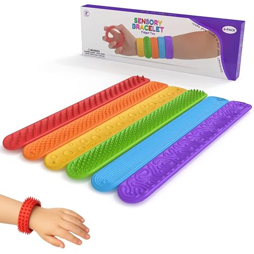 6 PACK Fidget Slap on Bracelet Anxiety Relief, Textured Attractive designs.