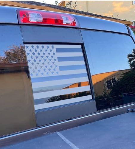 Image of Xinghe for Chevy Colorado GMC Canyon 2015-2026 Rear Middle Window American Flag Decal, Matte Silver USA Flag Sticker for Truck Back Sliding Glass Window