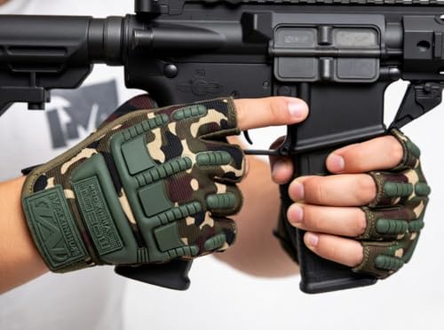 Image of Tactical Fingerless Gloves for Men - Hard Knuckle Camo Half Finger Motorcycle Riding Gloves for Airsoft, Shooting, Paintball, Hunting, Combat & Work Gear - Breathable Anti-Slip Grip