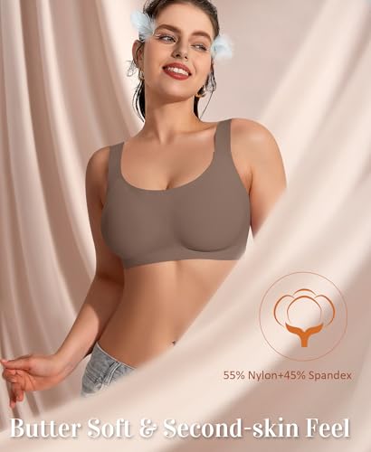 Image of Wireless Jelly Seamless Bras for Women No Underwire Tshirt Full Coverage Padded Bra Comfortable Everyday Bralettes