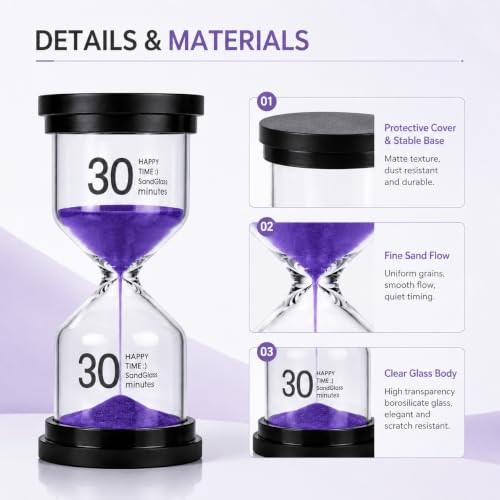 Image of Sand Timer 30 Minute, Sand Clock, Hour Glass Sand Timer Sand Clock Sandtimer Classroom Games Home Kitchen Officesand Clock Timer for Room Hourglass (purple1)
