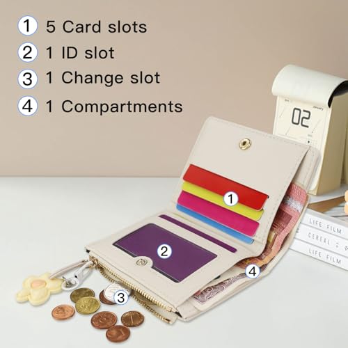 Small Womens Wallet, Floral Cute Wallet Texture PU Leather Ladies Wallet Multi-Slot Credit Card Holder with ID Window Zipper Coin Pocket (Blue)4