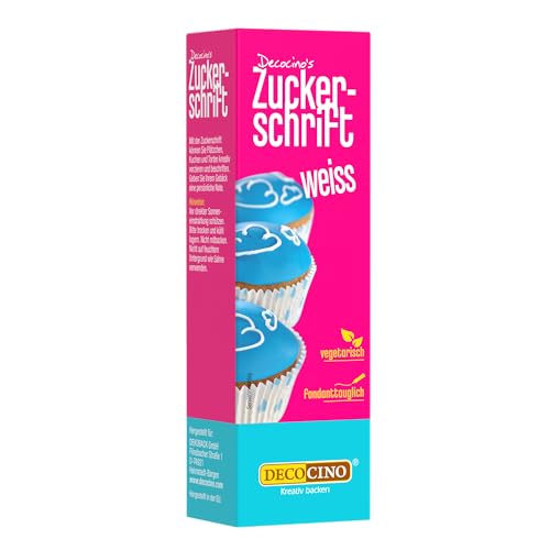 Decocino Zuckerschrift in Weiß Lebensmittelfarben-Schrift praktische Tube zur Beschriftung von Fondant & Glasuren Back-Deko für Torten Kuchen & Cup-Cakes!