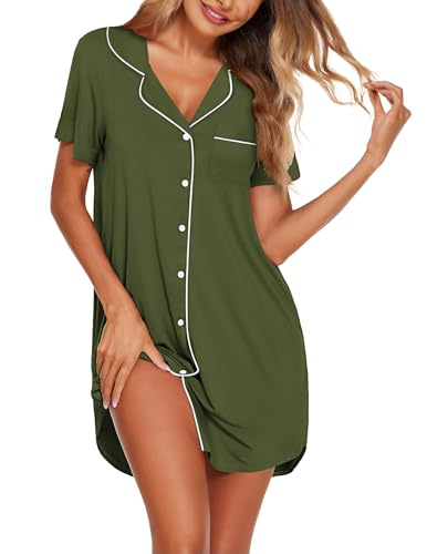 Ekouaer Nightgowns for Women Button Down Night Gowns Short Sleeve Sleepwear - image 1