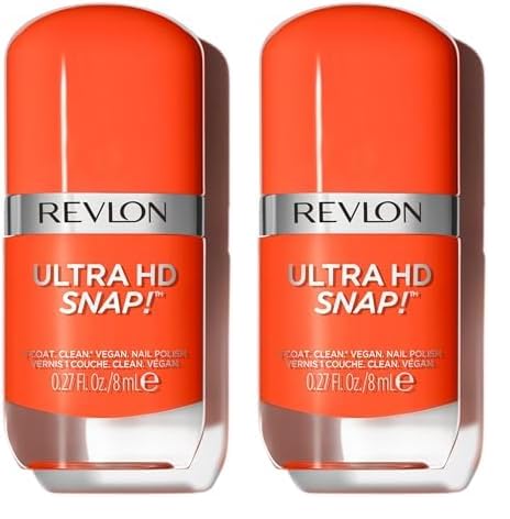 REVLONUltra HD Snap Nail Polish, Glossy Nail Color, 100% Vegan Formula, No Base and Top Coat Needed, 007 Hot Stuff, 0.27 Fl Oz (Pack of 2)