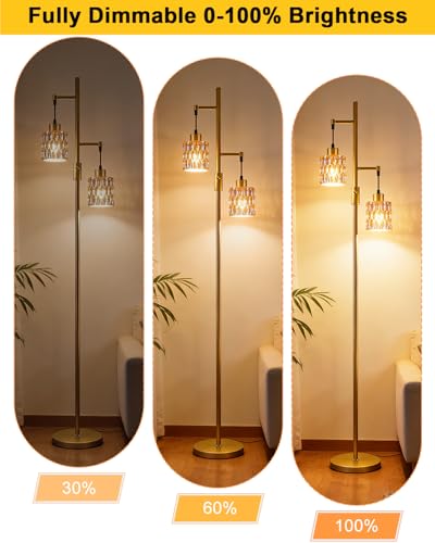 Image of 2-Light Glass Floor Lamp, 65IN Tall Standing Lamps Dimmable with Amber Glass Lampshade, 3000K Warmwhite Mid Century Modern Floor Lamp with 5Lbs Heavy Base for Living Room /Bedroom