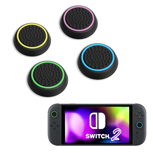 DLseego Impugnature per il Pollice Compatibile con Switch 2, 4PCS Morbido Silicone Bastone Pollice Cap,Joystick Cover Pulsante Analogico Stick Protettiva Tappi,Nero