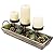 MyGift 3-Pillar Metal Candle Holders with Rustic Torched Wood Tray and Artificial Succulent/Pine Cone Decorations