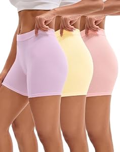 INNERSY Damen Boxershorts Baumwolle Lange Unterhose Frauen Bunt Boyshorts Unterwäsche 3er Pack (46-48, Violett/Gelb/Rosa)