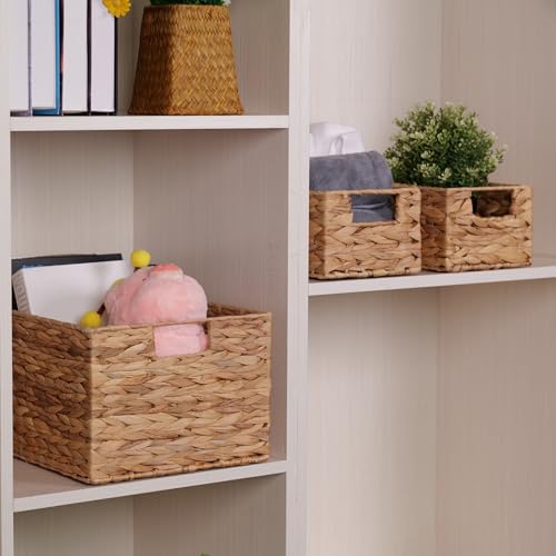 Panier de rangement tressé Relaxdas en eichhornia authentique, ensemble de 3 pièces