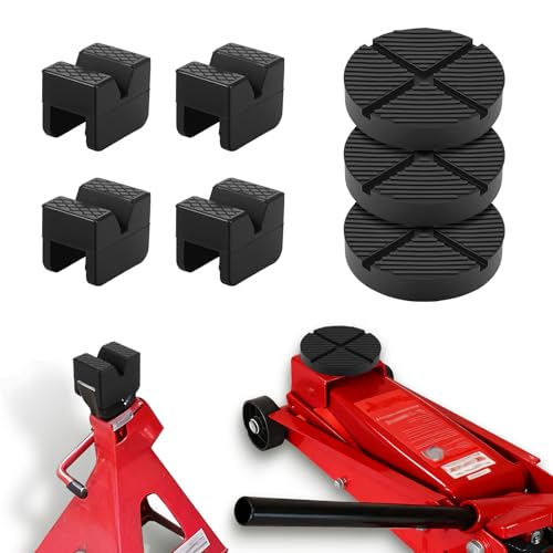 7pcs Floor Jack Rubber Pad Set, 4pcs Universal Jack Pad Adapter & 3pcs Floor Jack Rubber Pad,2 Types Nonslip Car Jack Stand Cushion Pad Slotted Frame Rail Protector for Cushion and Protection