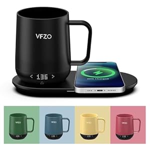 Temperature Control Smart Mug, Self Heating Coffee Mug LED Display, 180 Min Battery Life – Hot up to 149℉ Fast Wireless Charger Base Improved Design coffee serving sets mug(12oz, Black)
