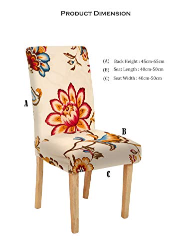 Image of Cortina Dining Chair Slipcovers | Protection Chair Covers | Floral Print, Removable, Washable | Universal Fit Super Soft Stretchy Polyester Spandex | Hotel, Marriage, Wedding | Pack of 6, Cream 1
