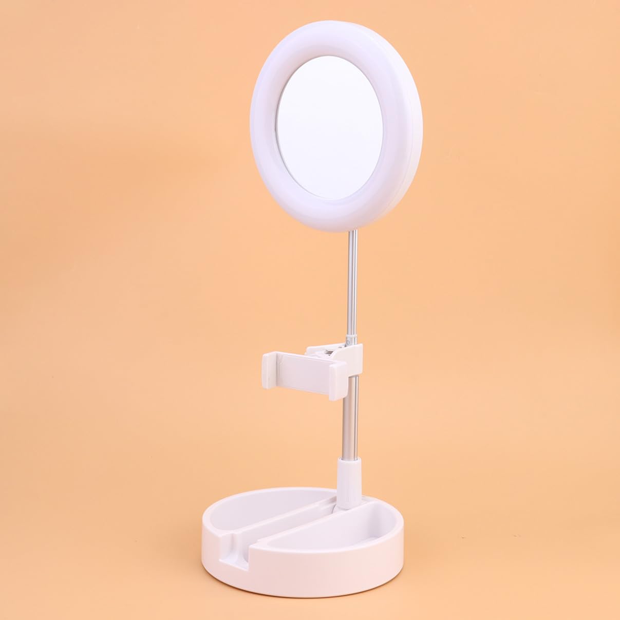 Lampada da Tavolo LED con Luce ad Anello per Selfie e Trucco Supporto Regolabile per Cellulare Multifunzione con Controllo Luminosità per Video Fotografia e Makeup