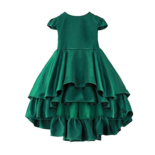 Girls Candy Color Ruffles Party Dress Vintage Asymmetric Cake Dovetail Holiday Dress (Green, 5/6T)