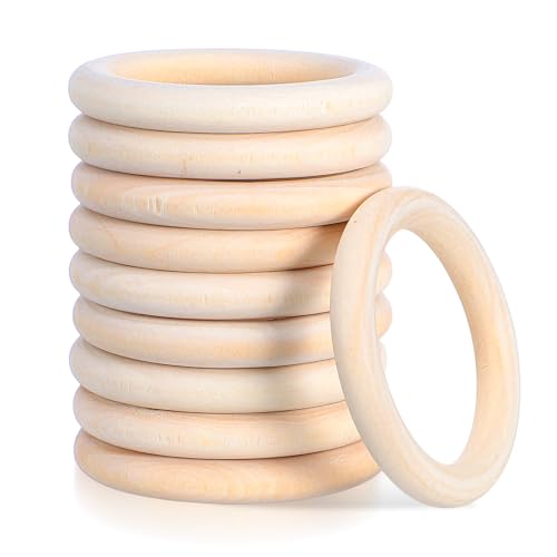 10 anillos de madera para manualidades, anillos de madera natural sin terminar de 70 mm para manualidades, sin pintura, anillos de madera lisos para macramé, aros de círculos de madera para macramé