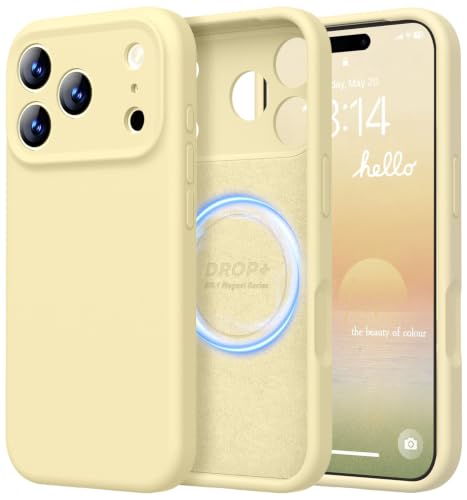 Image of LOVE 3000 Designed for iPhone 17 Pro Max Case, Premium Silicone [Compatible with Magsafe][Soft Anti-Scratch Microfiber Lining] Shockproof Protective Phone Case for Men Women 6.9 inch, Creamy Yellow