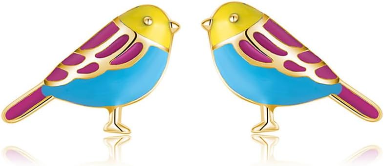 SLUYNZ Sterling Silver Little Bird Earrings Stud for Women Teens Colorful Small Bird Stud Earrings Small Pet Animal Earrings Enamel Stud Earrings
