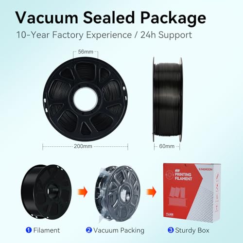 Image of Kingroon 10KG PLA Filament 1.75mm, + /- 0.02mm Tolerance, Smooth 3D Printing Filament Bulk, Individually Vacuum-Sealed,1kg per Spool, 10 Pack, Fits for Most FDM 3D Printers, Charcoal Black