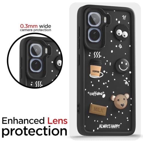 Image of Bintage Cute Fun Taddy Cartoon 3D Ball Bear Milk Cake Coffee Silicon Case Full Body & Camera Protection Back Cover Compatible for Vivo T5 Pro 5G - Black