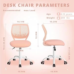FurnitureR Teens Girls Task Chair 360 Swivel, Low Mid PP Mesh Back Fabric Seat, Height Adjustable, Rolling Castor, W15.7inces x D15.2inces x H29.5-34.2inches (Rose) FurnitureR Teens Girls Task Chair 360 Swivel Low Mid PP Mesh Back Fabric Seat Height Adjustable Rolling Castor W157inces x D152inces x H295 342inches Rose