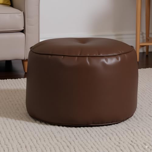 Image of Premium Faux Leather Footstool /Footrest /Pouffe | EPS Beans Filled | Ready to Use | Soft Cushioned Ottoman | Durable Leatherette Finish | Living Room, Bedroom & Office Color- (Brown)