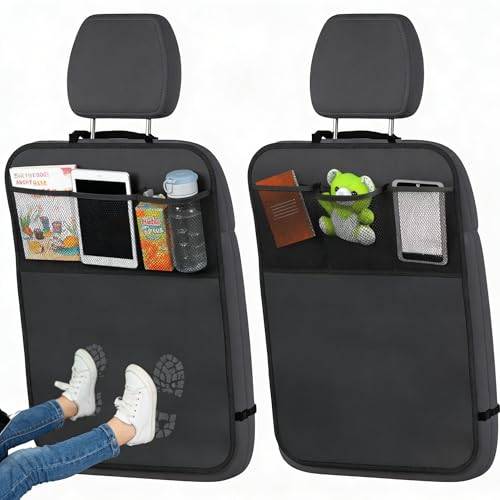 Car Seat Back Protector Kick Mats Back Seat Protector for Vehicle Maintenance Universal Fit for Cars and SUVs Oxford Fabric Material in Black Set of Two Seat Protectors for Back of Car Seats