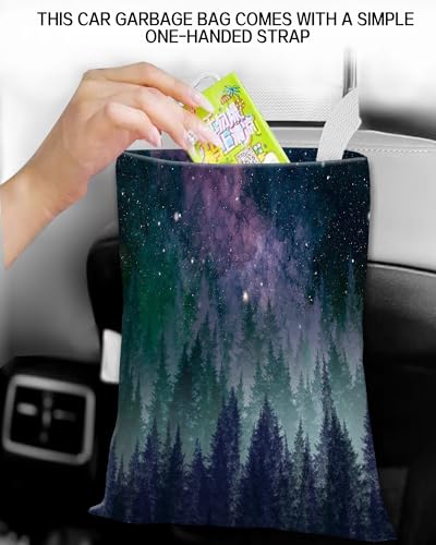 Image of Car Trash Can, Durable Hanging Car Trash Garbage Bag, Cute Automotive Garbage Cans Organizer, Beautiful Galaxy Night Forest