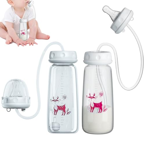 2pcs Hands-Free Bottle Anti-Colic Nursing System 240ml Bottle Self Feeding Nursing Bottles with Tube and Fast Flow Nipple Supplemental Nursings System